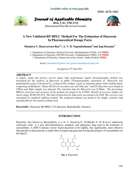 (PDF) A New Validated RP-HPLC Method For The Estimation of Diacerein In Pharmaceutical Dosage ...