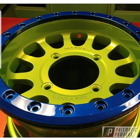 Polaris Rzr 1000 Wheels In Shocker Yellow, Peeka Blue And Super Chrome | Prismatic Powders