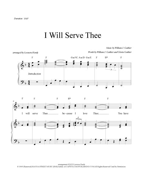 I Will Serve Thee (arr. Leonora Hardy) by Gloria Gaither Sheet Music for Piano, Vocal & Guitar ...