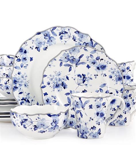 222 Fifth 16-Pc. Sydney Blue Dinnerware Set | macys.com | Blue and white dinnerware, Blue ...