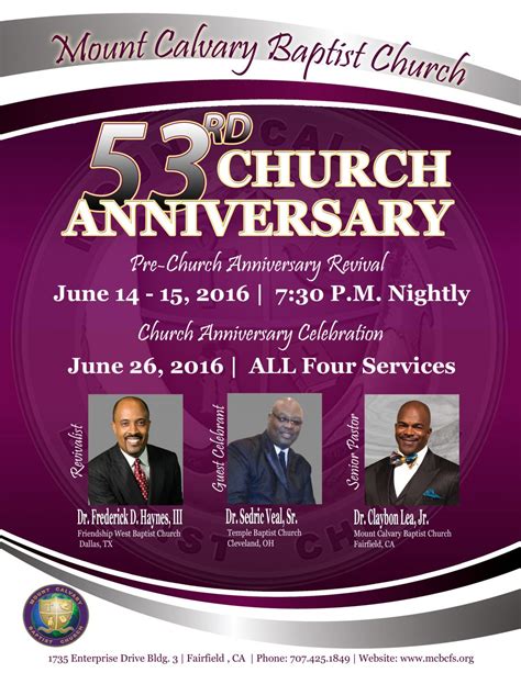 Mount Calvary Baptist Church - 53rd Church Anniversary 2016 • Faith in ...