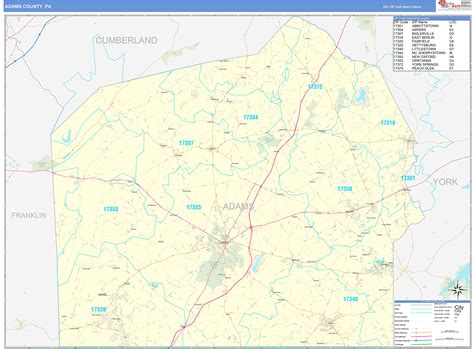 Adams County, PA Zip Code Wall Map Basic Style by MarketMAPS - MapSales.com