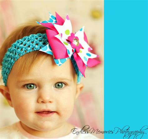 baby hair bow...boutique ribbon hairbow Clip ...infant headband...pink/turquoise hair bow ...