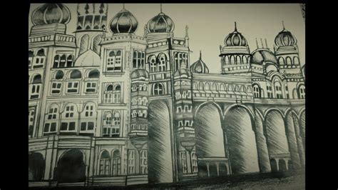 Mysore palace drawing || dessera special drawing || palace drawing with shading - YouTube