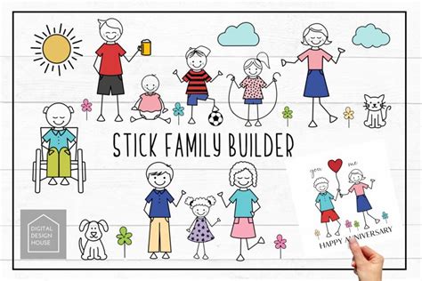 Stick Family Builder - Portrait Creator - Clipart Set