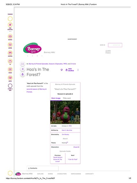 Hoo's in The Forest - Barney Wiki - Fandom | PDF | Fandom