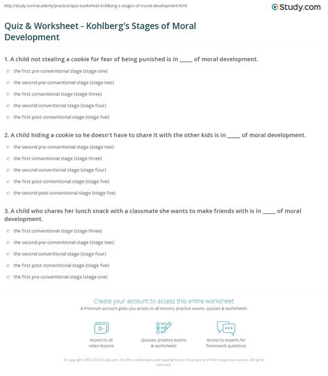 Quiz & Worksheet - Kohlberg's Stages of Moral Development | Study.com