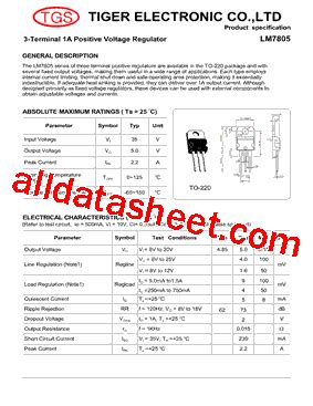 LM7805 Datasheet(PDF) - Tiger Electronic Co.,Ltd