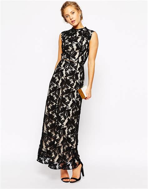 Lyst - Oasis Premium Lace Maxi Dress With Belt in Black