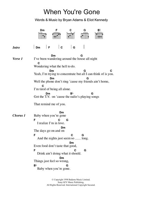 When You're Gone by Bryan Adams and Melanie C Sheet Music for Guitar ...