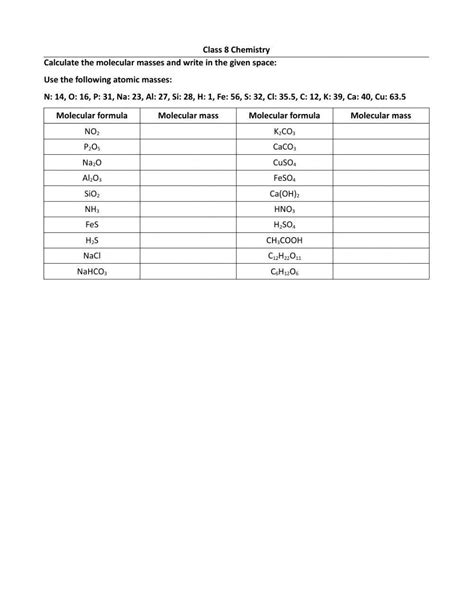 Calculate the molecular mass worksheet | Live Worksheets - Worksheets Library