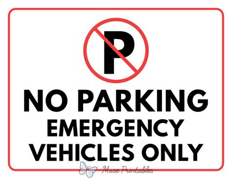 Printable No Parking Emergency Vehicles Only Sign