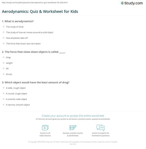 Aerodynamics: Quiz & Worksheet for Kids | Study.com