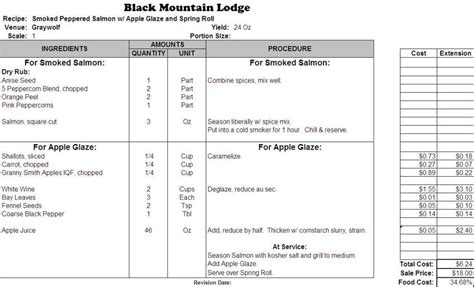 Excel Recipe Template For Chefs – Chefs Resources Regarding Restaurant ...