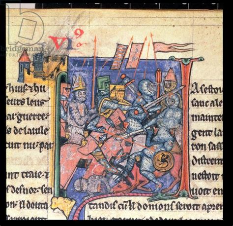 Yates Thompson 12 f.29 Battle scene outside Antioch, c.1098 (vellum ...