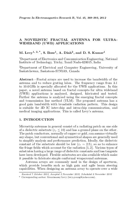 (PDF) A novelistic fractal antenna for ultra wideband (UWB) applications | Dr. S Bose - Academia.edu