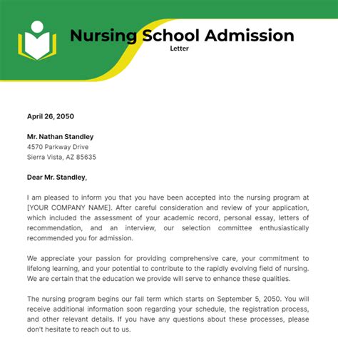 Nursing School Admission Letter Template - Edit Online & Download ...