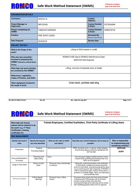 Safe Work Method Statement Format | PDF | Scaffolding | Safety