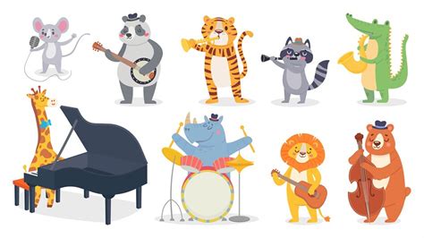 Cartoon animals with music instruments. Giraffe play piano, cute panda By Tartila | TheHungryJPEG