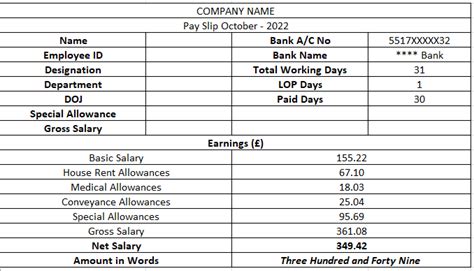 Create Salary Slip Format in Excel with Formula and example