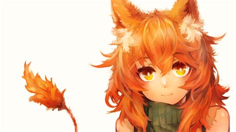 Wallpaper : illustration, redhead, anime, animal ears, fox girl, orange eyes, costume 1920x1080 ...