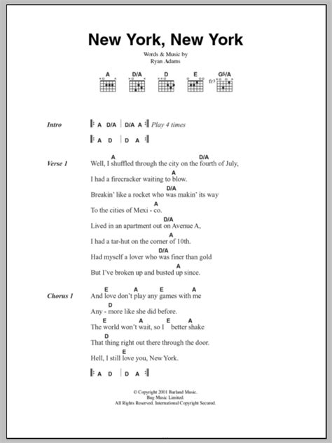 New York, New York by Ryan Adams - Guitar Chords/Lyrics - Guitar Instructor