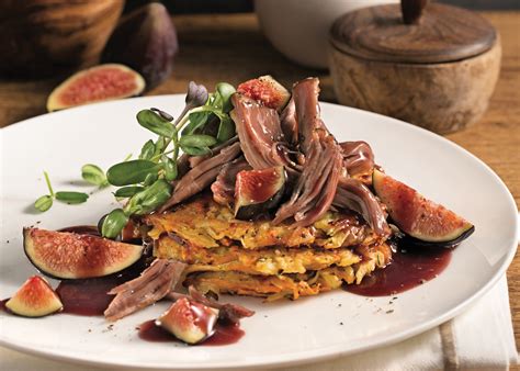 Canard confit sur rösti, sauce aux figues - Canards du Lac Brome