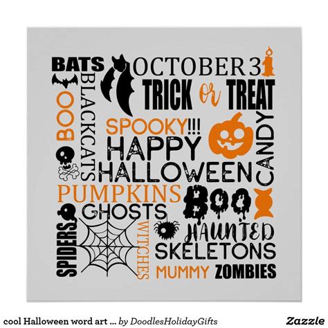 cool Halloween word art party Poster | Zazzle.com in 2021 | Halloween ...