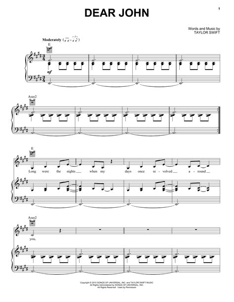 Taylor Swift - Dear John sheet music