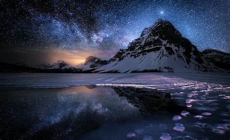 HD wallpaper: Earth, Winter, Ice, Lake, Milky Way, Mountain, Sky, Snow, Starry Sky | Wallpaper Flare