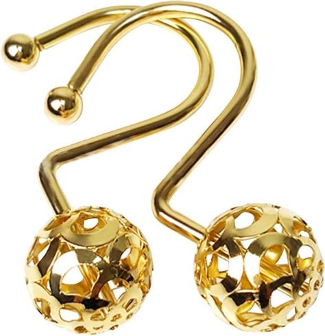 Chictie 12Pcs Gold Shower Curtain Rings Hooks Decorative Hollow Ball ...