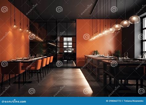 Cozy Interior of Restaurant in Orange Colors. Traditional Dining Place ...