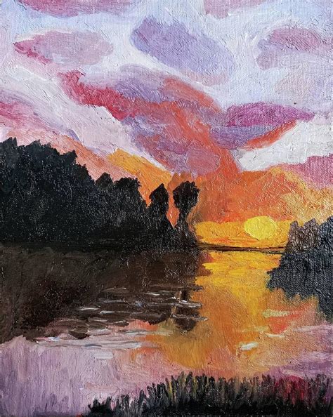 Painting landscape, river, sunset, forest Painting by Katerina ...