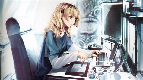 Anime-girl-with-computer- Anime Girls, Manga Girl, Manga Anime, Persona Anime, Anime Kunst ...