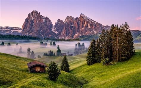 Download wallpapers 4k, Dolomites, morning, summer, fog, mountains, beautiful nature, Italy ...