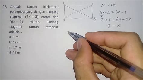 Pembahasan Soal Mencari Panjang Diagonal Persegi Panjang Dengan Persamaan Linear Satu Variabel ...