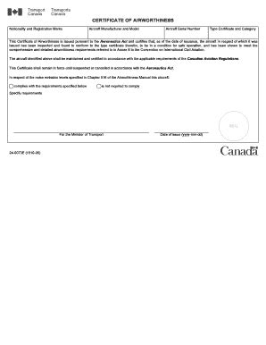 Certificate Of Airworthiness Canada - Fill and Sign Printable Template Online