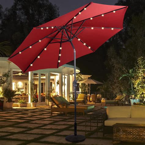 Costway 10ft Patio Solar Umbrella LED Patio Market Steel Tilt W/ Crank ...