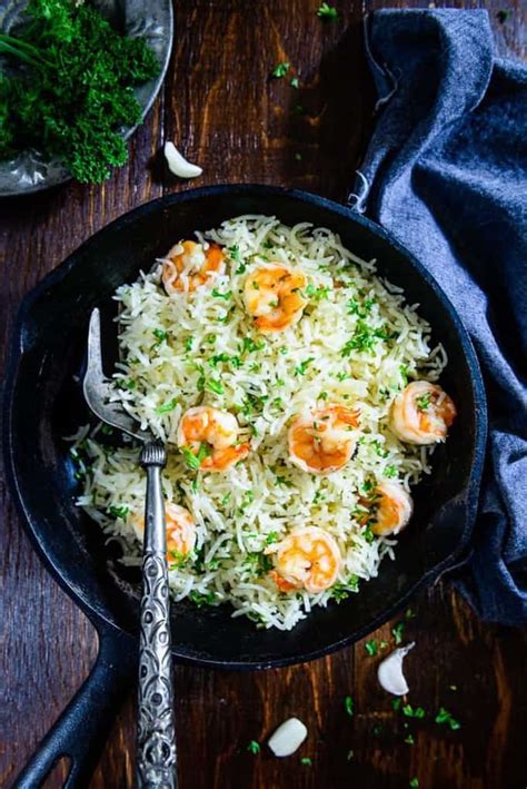 One Pot Garlic Butter Shrimp Rice Recipe - Whiskaffair