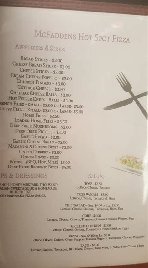 Menu at Mc Fadden's Hot Spot Pizza pizzeria, Danville