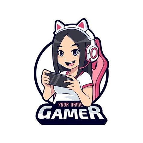 Premium Vector | Cute gamer character mascot logo, gamer girl cartoon ...