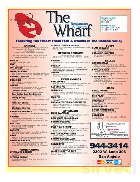 The Wharf Restaurant and Tavern menus in San Angelo, Texas, United States