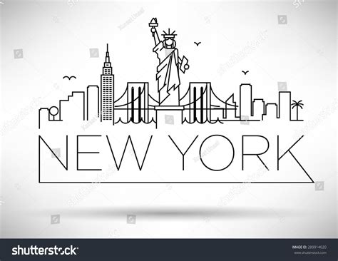 Linear New York City Skyline with Typographic Design City Drawing, Wall Drawing, Drawing ...