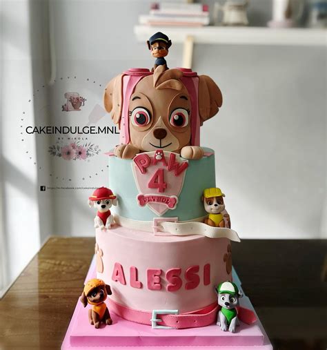 Three-tier Paw Patrol Blue and Pink Cake - CakeIndulge PH