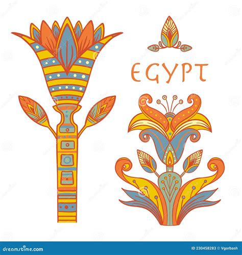 Egyptian Floral Colorful Design Element Set Isolated on White. Lotus ...