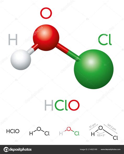 Hclo Hypochlorous Acid Molecule Model Chemical Formula Ball Stick Model ...