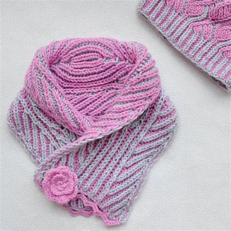 Brioche stitch. Womens Knit scarf brioche. Scarf hand made. Two color brioche stitch. Knitted ...