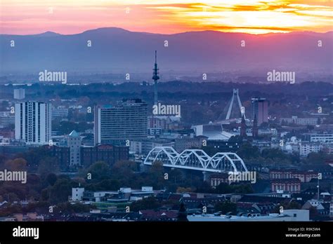 View of downtown Mannheim and Ludwigshafen, in the back, from the ...