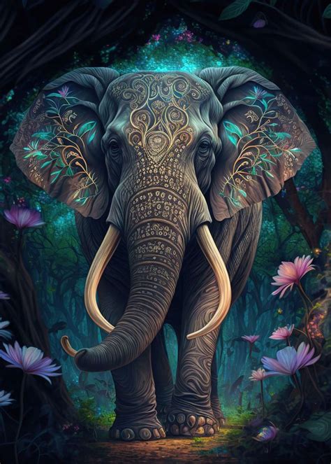 'Elephant colorful animal' Poster, picture, metal print, paint by ...