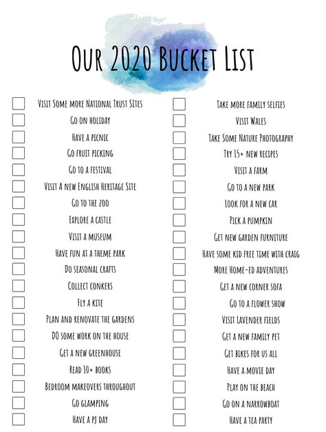 Our 2020 Bucket List And Free Printable - Sticky Mud & Belly Laughs